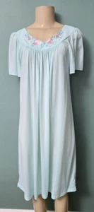 Shadowline Aqua Nylon Embroidered Flutter Sleeves Nightgown Size Small - Picture 1 of 5