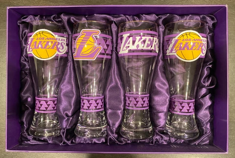 NEW Los Angeles LA Lakers 🏀 2022 STH Gift 4 Pack PILSNER BEER Glass Set w/ Box Cover
