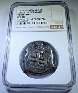 NGC 1839 Guatemala Countermark on 1755 8 Reales Spanish Bolivia 1700's Cob Coin - Picture 1 of 2