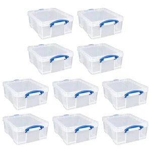 Really Useful Box 10 Pack 17L Plastic Storage Bins with Snap Lids and Clip Lo... - Picture 1 of 9