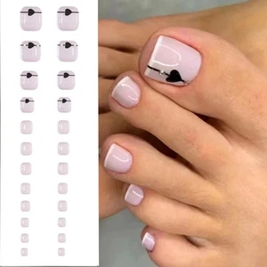 24pcs for Women Short Toe Nails Love Heart Fake Toenails Full Cover French - Picture 1 of 5