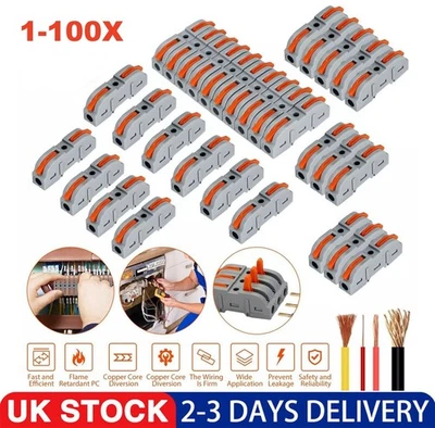 Spring Lever Terminal Block Electrical Cable Wire Connector Quick Splice Inline - Image 1 of 4