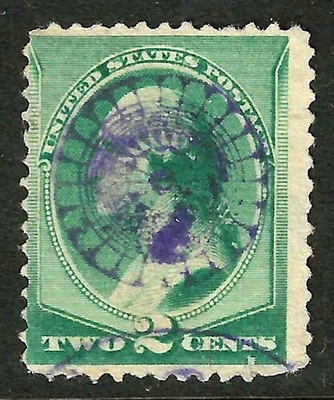 Billete Washington de 2 centavos Sc #213 púrpura perfecto WOF elegante cancelado 1888 EE. UU. 4A64 Foto 1 de 2