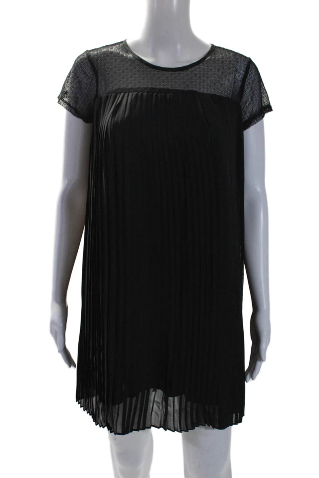 BCBGirls Girls Pleated Patchwork Textured Short Sleeve Dress Black Size 14 - Image 1 of 4