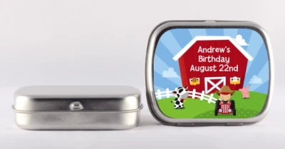 Pegatinas de lata Farm Boy Mint - Etiquetas de lata personalizadas como nuevas - Favores de lata como nuevas Foto 1 de 2