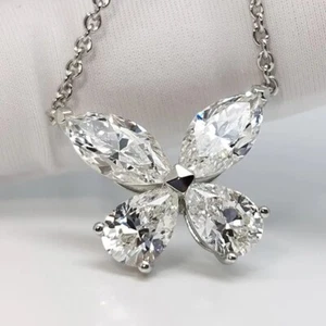 2Ct Marquise Cut Moissanite Diamond Pendent 18in Free Chain 14KWhite Gold Plated - Picture 1 of 9
