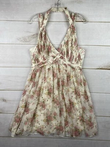 Ark & Co Anthropologie Dress Women L Cream Floral Rose Pintuck Sleeveless Halter - Picture 1 of 14