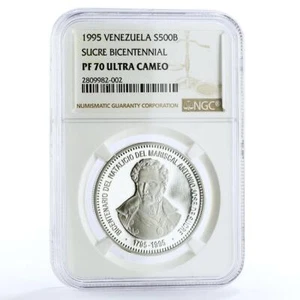 Venezuela 500 bolivares Birth of General Antonio Sucre PF70 NGC silver coin 1995 - Picture 1 of 2