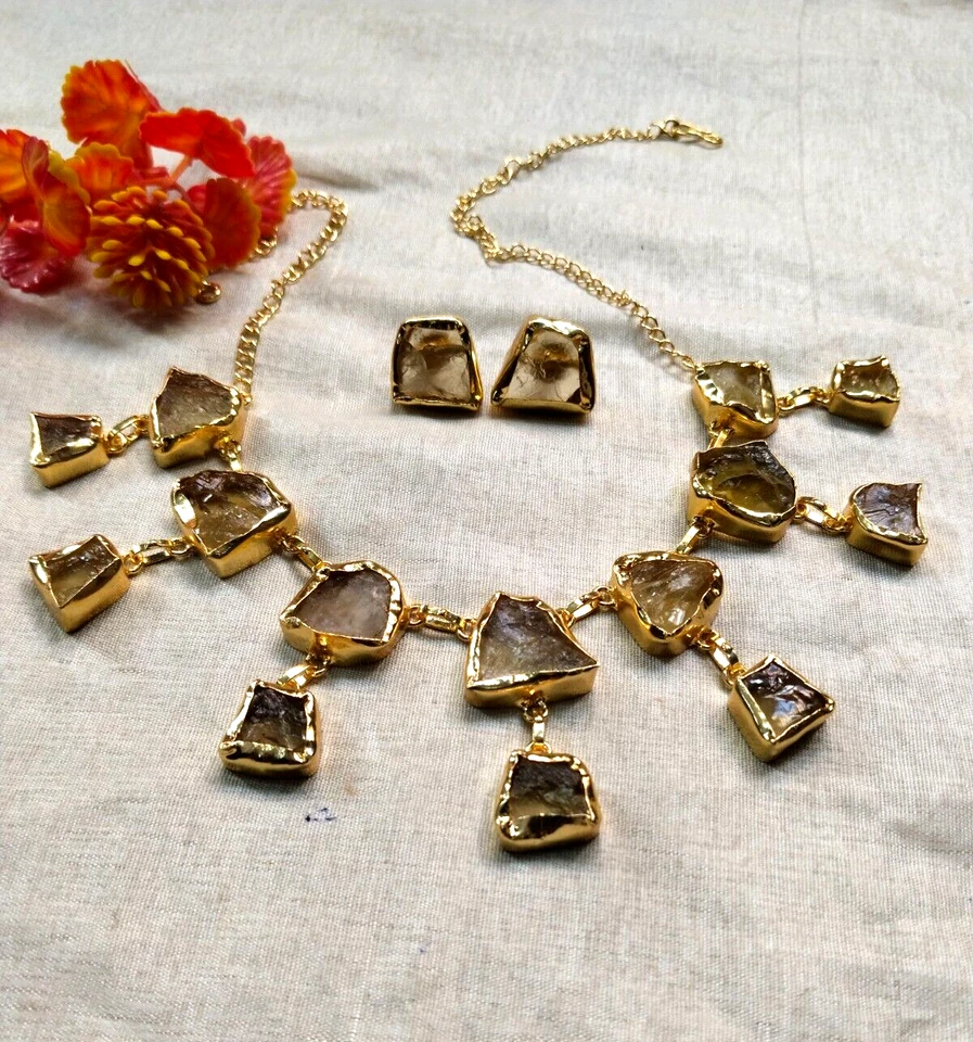 Juego de collar de cuarzo limón colgante de cuarzo limón natural conjunto de joyas de cuarzo limón Foto 1 de 1