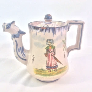MALICORNE ANTIK FAIANCE INDIVIDUAL TEAPOT FRENCH PROVINCIAL 19TH C PBx SIGND 9OZ - Picture 1 of 12