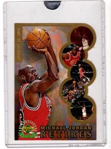 TARJETA COLECCIONABLE JUMBO MICHAEL JORDAN RETIRA CUBIERTA SUPERIOR #15534 + CERTIFICADO DE AUTENTICIDAD 1-13-1999 - Imagen 1 de 3