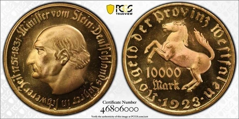 1923 Germany Westphalia 10,000 Mark Notgeld PCGS MS65 Lot#GV4876 Jaeger-N20a Cover