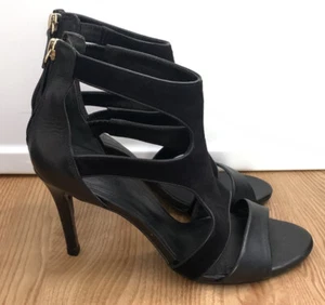 Sandro Paris  black Leather Stiletto High Heel Sandals size 39  (8-8.5) - Picture 1 of 7