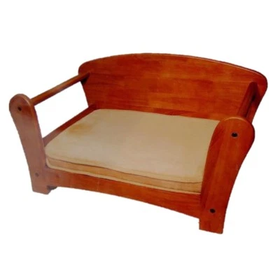 RICHELL SMALL SOLID HARDWOOD PET ARMCHAIR DOG BED W/WASHABLE CUSHIONED COVER NEW - Image 1 of 3