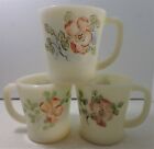 Vintage Fire King Milk Glass Mugs Peach Blossom Design Set of 3