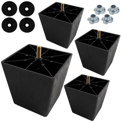 4Pcs 4 Inch Plastic Furniture Legs, Square Sofa Legs Black Couch Legs M8 Thread - Image 1 of 4