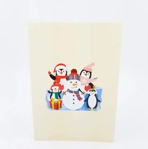 Tarjeta de Navidad Pop Up Muñeco de Nieve y Pingüino, Tarjeta de Vacaciones, Tarjeta de Feliz Cumpleaños,... - Imagen 1 de 6
