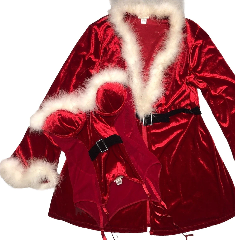 Bata de Navidad roja Secret Treasures Bustier ligas plumas de avestruz L Y2K Foto 1 de 4