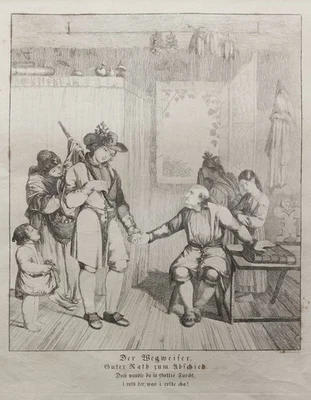 Wegweiser Guter Rath Sophie Reinhard Radierung Hebels Alemannische Gedichte 1820 - Bild 1 von 4