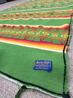 Vtg Pendleton Beaver State Wool Blanket 74x48 Native America Indian Southwestern - Image 1 of 4