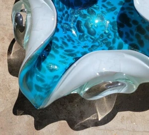 MURANO ART GLASS Bowl Fratelli Toso Aqua Copper Aventurine Cased Mid Century - Picture 1 of 10