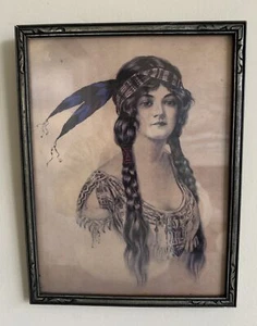 HIAWATHA Indian Girl Print Original 9.75” x 12.75” Framed FREDERICK S MANNING ? - Picture 1 of 4