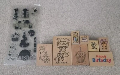 Rubber Stamp Lot (9) Stampendous Happy Birthday Card Craft Celebration - New - Image 1 of 4