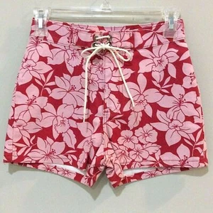 Vintage Floral Denim Shorts LEE Girls Sz 10R Pink & Red Hibiscus USA 80s Youth - Picture 1 of 5