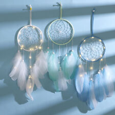 Handmade Feather Beads Dream Catcher LED Lights Wall Hanging Ornament Decor 