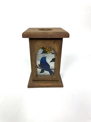 Vintage Wood Peddler Candle Holder Lantern w/Blue Bird Door  - Image 1 of 4