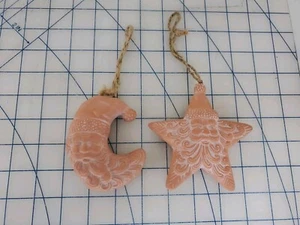 terra cotta celestial sign STAR and MOON Santa Claus face ornaments Paintable 4" - Picture 1 of 6
