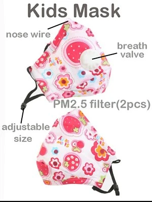 Adjustable Pink Berry Design Washable Kids Face Mask With Breathing Valve  - Image 1 of 4