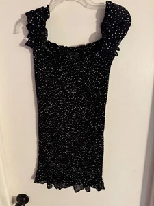 Women NWOT Reformation" blk/white dots , stretchy mini dress. Size Med - Picture 1 of 2