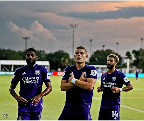 Chris Mueller Orlando City SC Unsigned MLS is Back Goal Celebration Photograph Cover