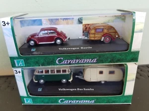 hongwell vw with camper  1/72 diecast vw beetle + bus samba both with camper - Picture 1 of 2