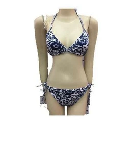 New Black White Floral Bikini Top & Bottoms Wm Sz S/M String Ties - Picture 1 of 3