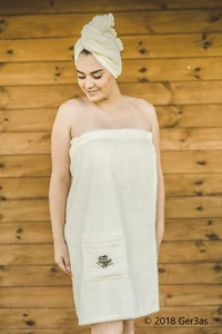 Damen Saunarock Halstuch Kilt Schürze 75x150cm Baumwolle Handtuch Bad SPA saugfähig beige - Bild 1 von 6