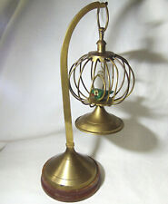 1950s Brass and Wood Bird Cage and Stand Ornament with Wooden Parrot
