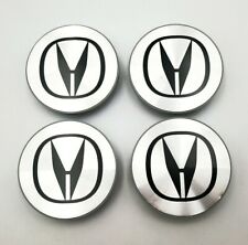 4PCS Acura 69MM Wheel Rim Center Hub Caps Cover Silver & Black Logo Emblem Badge