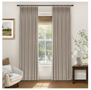 INOVADAY Pinch Pleated Curtains 100 Light Blocking Linen Pinch Pleat Blackout - Picture 1 of 4