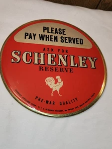 Antiguo cartel publicitario original con botón de lata de cerveza Schenley - calidad anterior a la guerra - Imagen 1 de 3