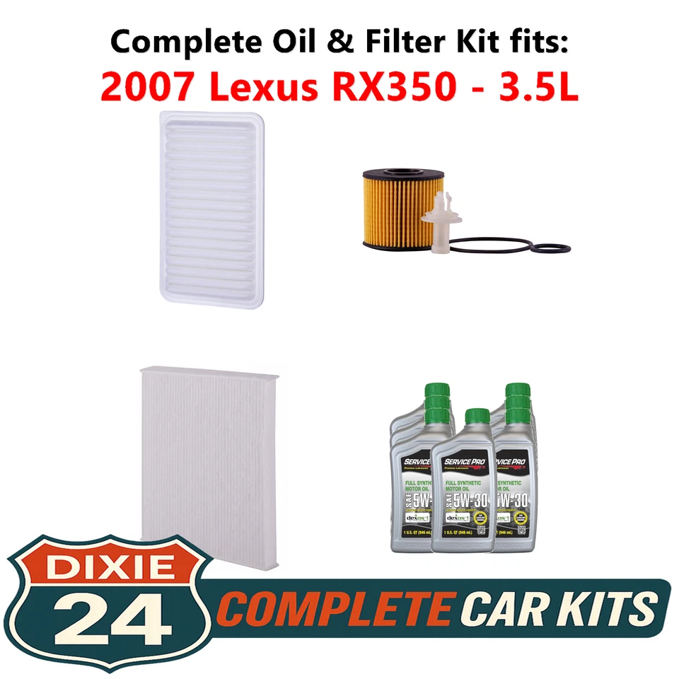 Fits: 2007 Lexus RX350 3.5L Complete Oil, Air & Cabin Filter Kit (5W-30) - Image 1 of 4
