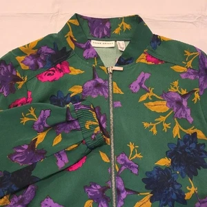 Susan Graver Women's Full-Zip Lightweight Jacket Green With Floral Print M - Picture 1 of 9