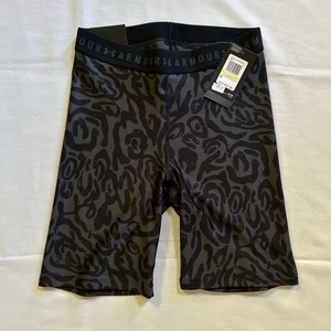 Under Armour Women's HeatGear Compression Printed High Rise Bike Shorts Black M - Picture 1 of 8