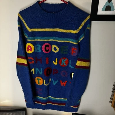 Suéter Pullover Vintage Años 90 Adolfo Mezcla Lana ABC Abstracto Colorido Talla M Foto 1 de 4