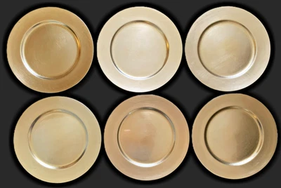 6 placas de cargador de plástico Pottery Barn 13" suave cepillado acabado dorado claro (B) Foto 1 de 4