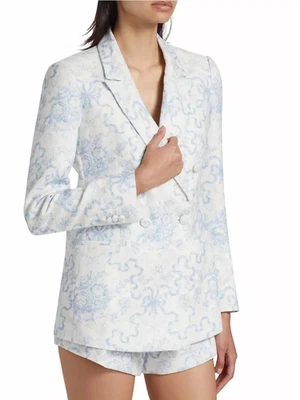 Love Shack карнавальный размер 00 люминесцентный куртка блаженный синий белый цветочный льняной $595 - Изображение 1 из 4