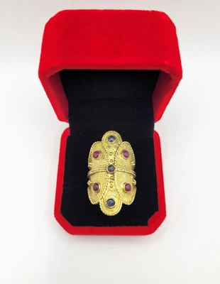 18K Yellow Gold Etruscan Byzantine Ruby & Sapphire Ring - Image 1 of 4