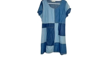 A Beautiful Soul Damen Etuikleid blau Chambray Patchwork roher Saum XL - Bild 1 von 4