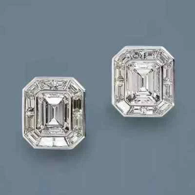 Men's 4Ct Emerald Cut Lab Created Diamond Cufflink Jewelry 14k White Gold Plated - Image 1 of 3